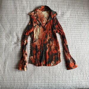 Vintage Y2K Violet & Claire Pleated Abstract Blouse - Size XL